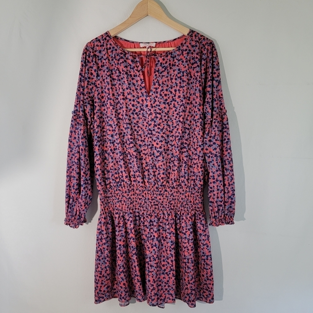 Parker Women Pink/Navy Floral Mini Dress Sz L Cottagecore Boho Praire Party - Picture 2 of 12
